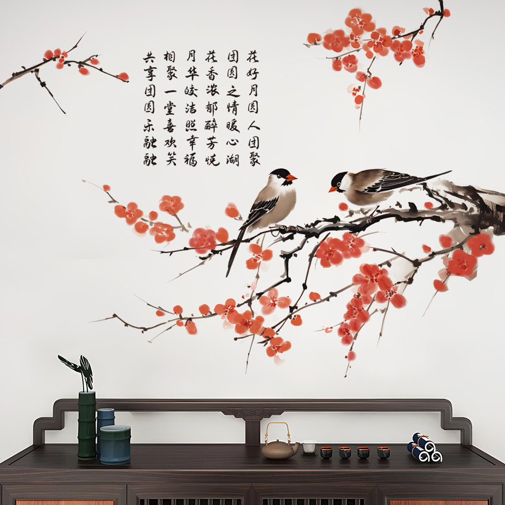 Home Decor Indonesia - Stiker Dinding Burung Bunga Plum Gaya